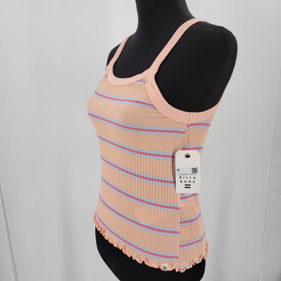 Billabong The Baby Tank Size Large Ribbed Fitted Striped Peach Pink Blue NEW - Picture 4 of 13